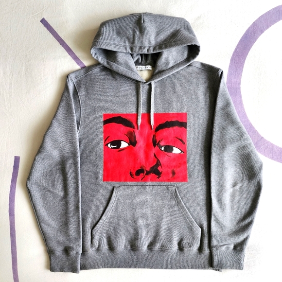 JW Anderson, Eyes Printed Hoodie, Heather Grey - Picture 6 of 11